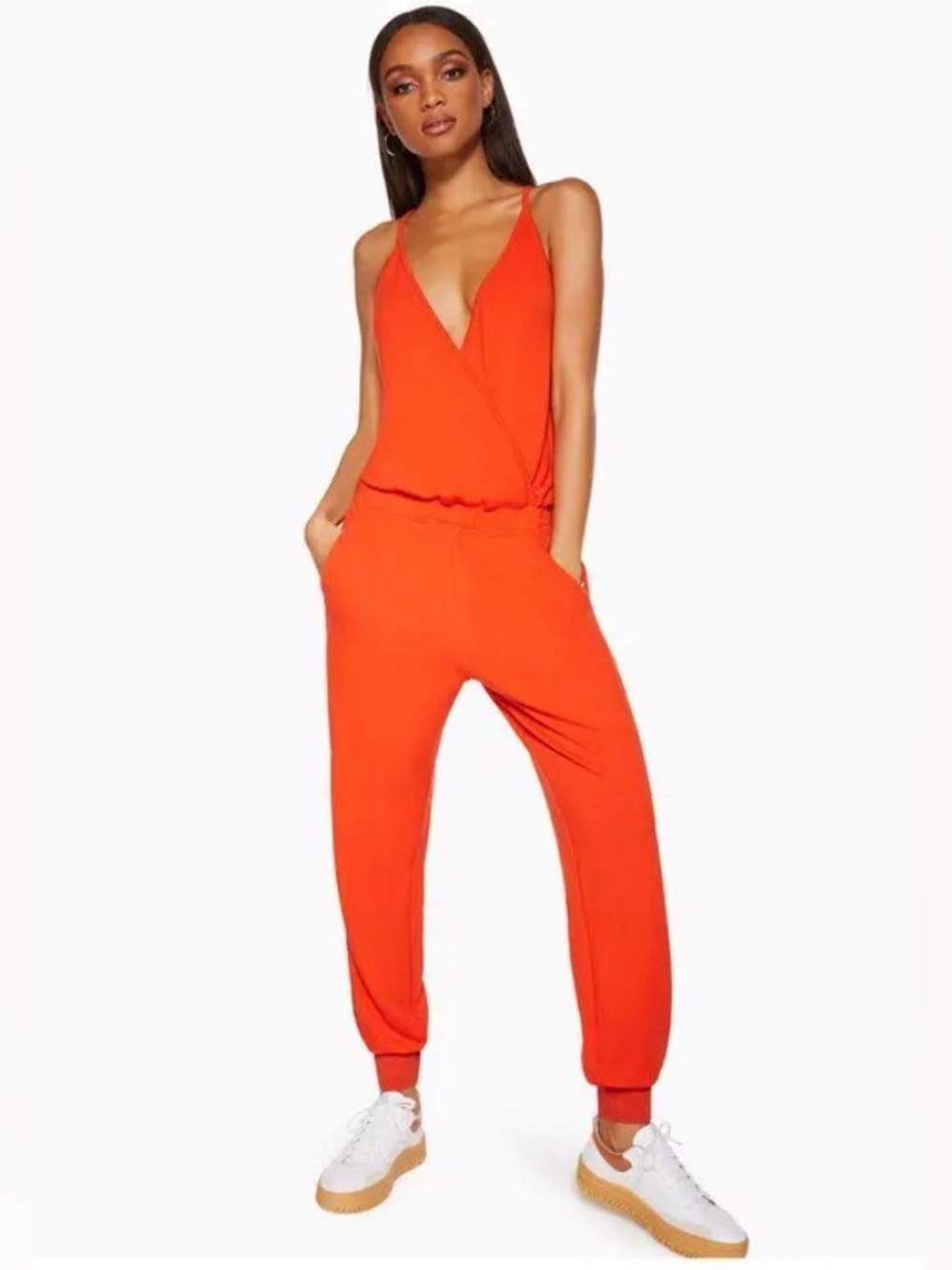 Sleeveless V-Neck Orange Jumpsuit